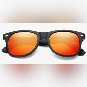 Men's Black Frame Sunglasses with Orange Mirrored Lenses